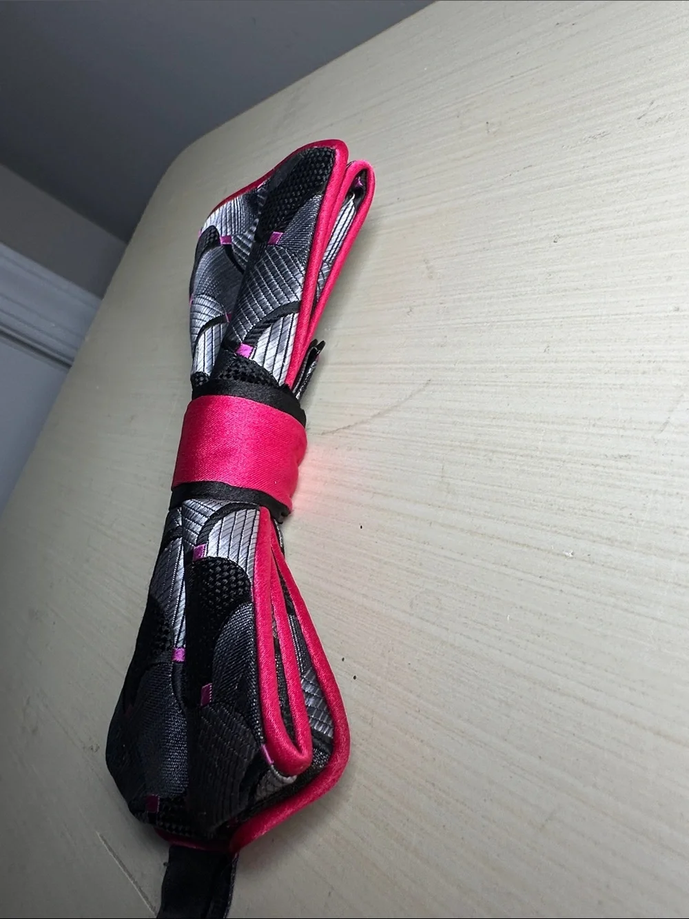 Black & pink and dark gray Patterned adjustable Bow Tie